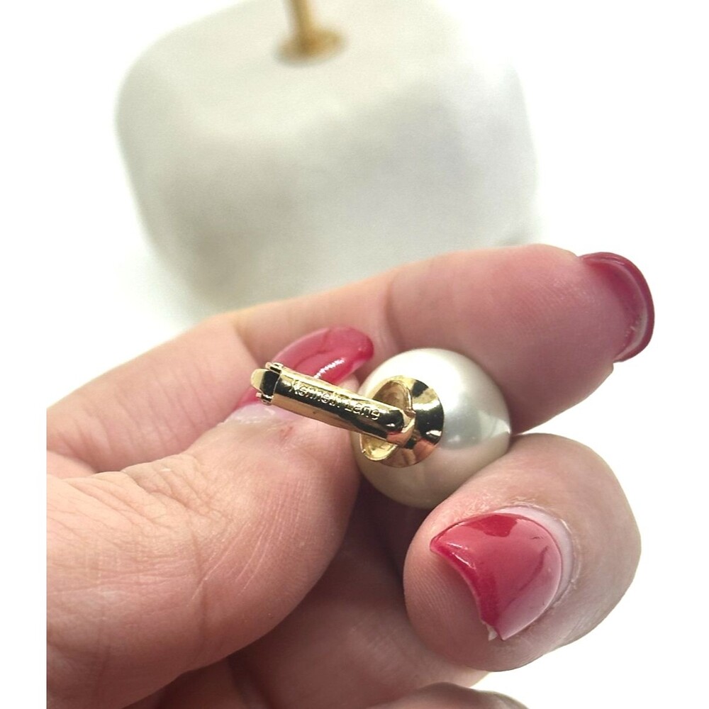 KJL Faux Pearl Clip on Earrings Gold Tone Large Stud Vintage Kenneth Jay Lane - Picture 3 of 8